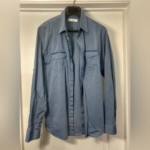 Bundle of 2 Calvin Klein Long Sleeve Shirts – Blue & Gray – Size L